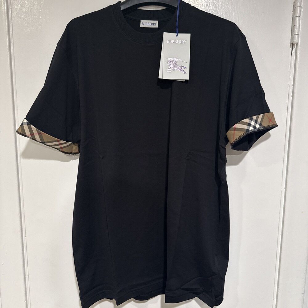 Burberry Ellison CHK Black Men's T-Shirt Crew Neck 100% Cotton Size Small NWT
